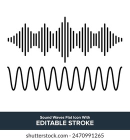 Sound Waves Flat Icon With Editable Stroke