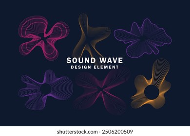 Sound waves. Frequency audio waveform, music wave HUD interface elements, voice graph signal. Vector audio wave set