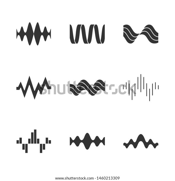 音波の記号アイコンセット シルエット記号 音楽のリズム 心臓の鼓動 オーディオ波 録音 ラジオ信号のロゴタイプ デジタル波形 抽象的なサウンドウェーブ ベクターイラスト のベクター画像素材 ロイヤリティフリー