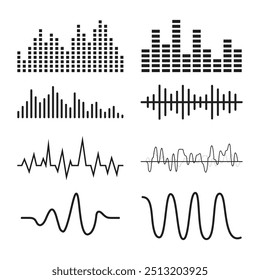 Sound waves glyphs set digital audio waves