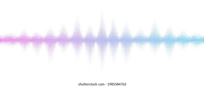 Sound waves with halftone effect. Abstract background with music equalizer for club party, pub, event dj or concert. Musical pulse and vibration on waveform. Vector illustration. EPS 10.