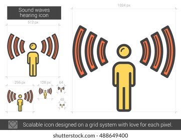 Sound waves hearing vector line icon isolated on white background. Sound waves hearing line icon for infographic, website or app. Scalable icon designed on a grid system.