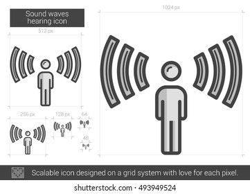 Sound waves hearing vector line icon isolated on white background. Sound waves hearing line icon for infographic, website or app. Scalable icon designed on a grid system.