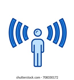 Sound waves hearing vector line icon isolated on white background. Sound waves hearing line icon for infographic, website or app. Blue icon designed on a grid system.