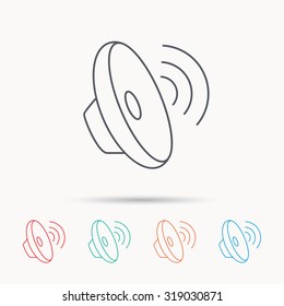 Sound waves icon. Audio speaker sign. Music symbol. Linear icons on white background. Vector