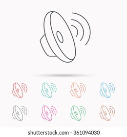 Sound waves icon. Audio speaker sign. Music symbol. Linear icons on white background.