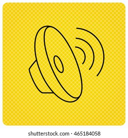 Sound waves icon. Audio speaker sign. Music symbol. Linear icon on orange background. Vector