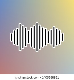 Sound waves icon. Black icon in white shell at pastel color background. Illustration.