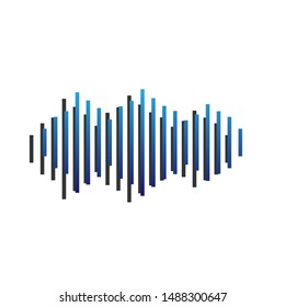Sound waves icon. Blue icon with gold contour with dark gray shadow at white background. Illustration.