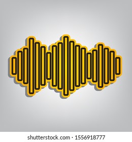 Sound waves icon. Flat orange icon with overlapping linear black icon with gray shadow at whitish background. Illustration.