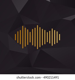 Sound waves icon. Golden style on background with polygons.