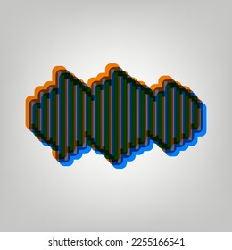 Sound waves icon. Stroked Icon in orange, azure and old lavender Colors at gray Background. Illustration.