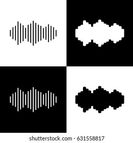 Sound waves icon. Vector. Black and white icons and line icon on chess board.