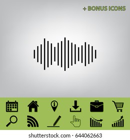 Sound waves icon. Vector. Black icon at gray background with bonus icons 