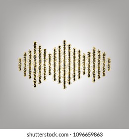 Sound waves icon. Vector. Blackish icon with golden stars at grayish background.