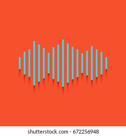 Sound waves icon. Vector. Blue icon with soft shadow putted down on flamingo background.