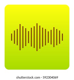 Sound waves icon. Vector. Brown icon at green-yellow gradient square with rounded corners on white background. Isolated.