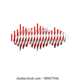 Sound waves icon. Vector. Detachable paper icon with red body stock. Isolated.