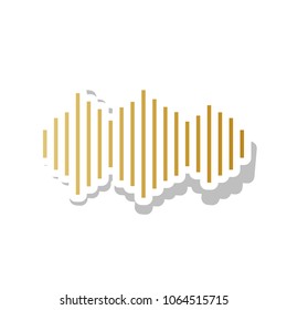 Sound waves icon. Vector. Golden gradient icon with white contour and rotated gray shadow at white background.