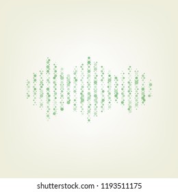 Sound waves icon. Vector. Green hexagon rastered icon and noised opacity and size at light green background with central light.