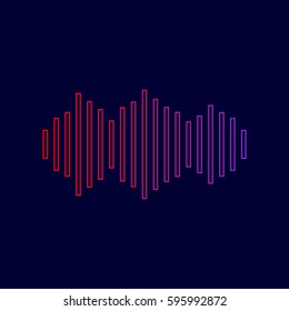 Sound waves icon. Vector. Line icon with gradient from red to violet colors on dark blue background.