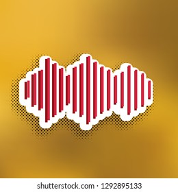 Sound waves icon. Vector. Magenta icon with darker shadow, white sticker and black popart shadow on golden background.