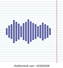 Sound waves icon. Vector. Navy line icon on notebook paper as background with red line for field.