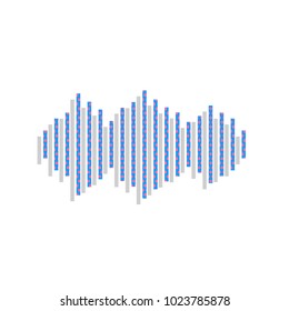 Sound waves icon. Vector. Neon blue icon with cyclamen polka dots pattern with light gray shadow on white background. Isolated.