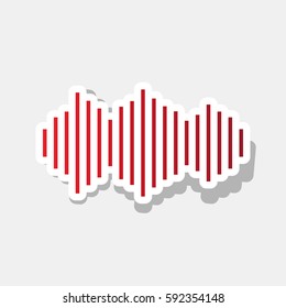Sound waves icon. Vector. New year reddish icon with outside stroke and gray shadow on light gray background.