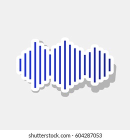Sound waves icon. Vector. New year bluish icon with outside stroke and gray shadow on light gray background.