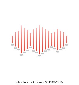 Sound waves icon. Vector. Reddish icon with white and gray shadow on white background. Isolated.