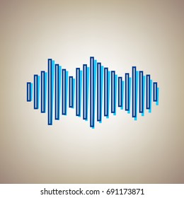 Sound waves icon. Vector. Sky blue icon with blue contour on beige background.