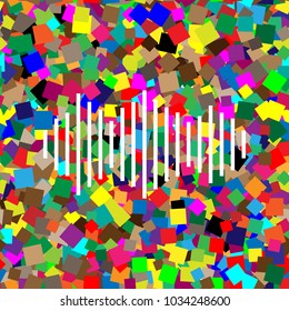 Sound waves icon. Vector. White icon on colorful background with seamless pattern from squares.