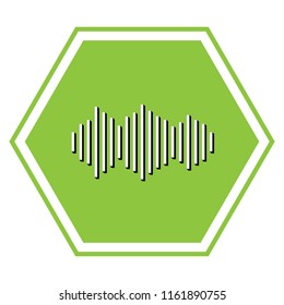 Sound waves icon. Vector. White icon with black shadow at yellow green honeycomb on white background.