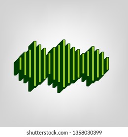 Sound waves icon. Vector. Yellow green solid icon with dark green external body at light colored background.