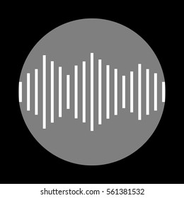 Sound waves icon. White icon in gray circle at black background. Circumscribed circle. Circumcircle.