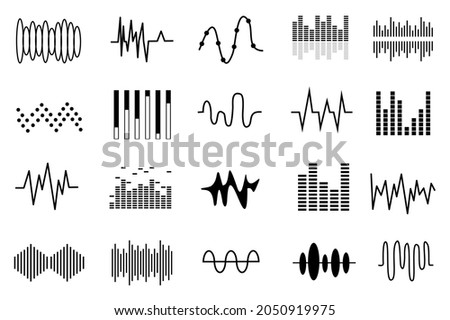 Sound waves icons collection. Set of audio logos, design symbols. Vector equalizer elements. Pulse music players. isolated on white background