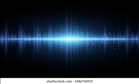 Sound waves of light blue on a dark background. Light effect. Background for the radio, club, party. Vibration of light. Bright flash of light with luminous dust. Vector illustration. EPS 10