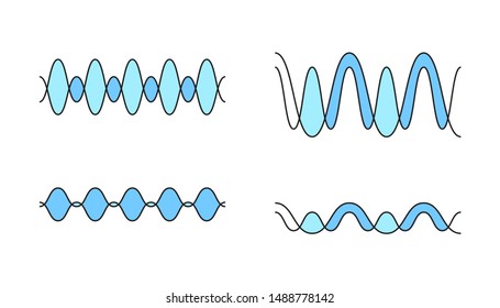 Sound waves linear icons set. vector illustration