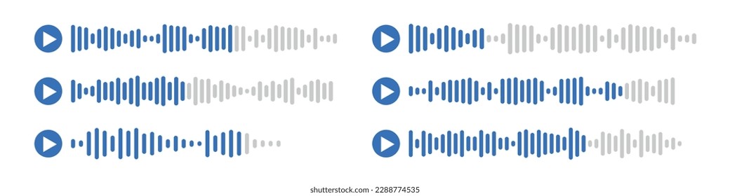 Sound waves message set. Voice audio messages collection. Spectrum noise graphic. Vector isolated illustration