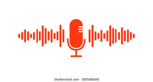 Sound waves with microphone isolate on white background.