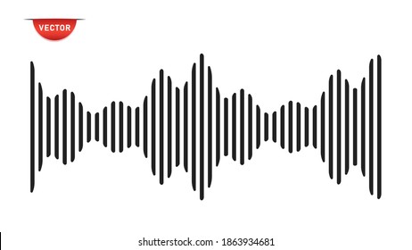 Sound waves, or music, icon. Black monochrome icon. Silhouette. Vector.