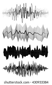 Sound waves. Musical sound waves. Audio waves. Display. Monochrome. Earthquake. Scale. Pulse. Background. Schedule set.