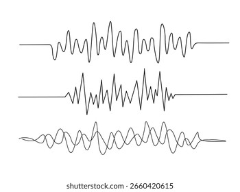Ondas de sonido en el Portapapeles en la ilustración de contorno único. Dibujo de arte lineal continuo de ondas de sonido o pulso.