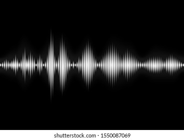 Sound waves oscillating. Audio voice rhythm radio wave, frequency spectrum on dark background