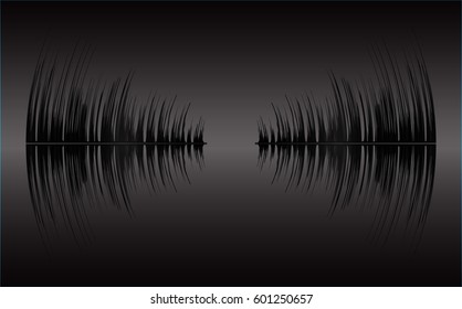 Sound waves oscillating dark black light, Abstract technology background. Vector.