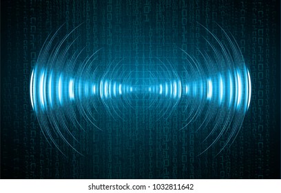 Sound waves oscillating dark blue light, Abstract technology background. Vector. binary code.