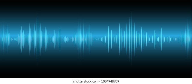 Sound waves oscillating dark blue light, Abstract technology background. Vector.