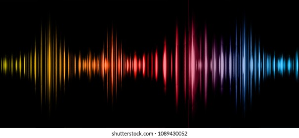 Sound waves oscillating dark blue yellow red light, Abstract technology background. Vector.