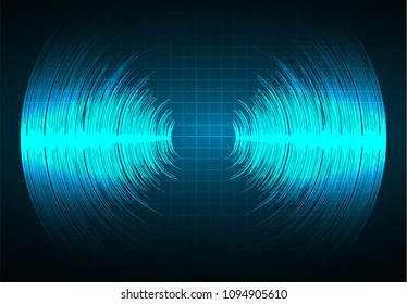 Sound waves oscillating dark blue light, Abstract technology background. Vector.